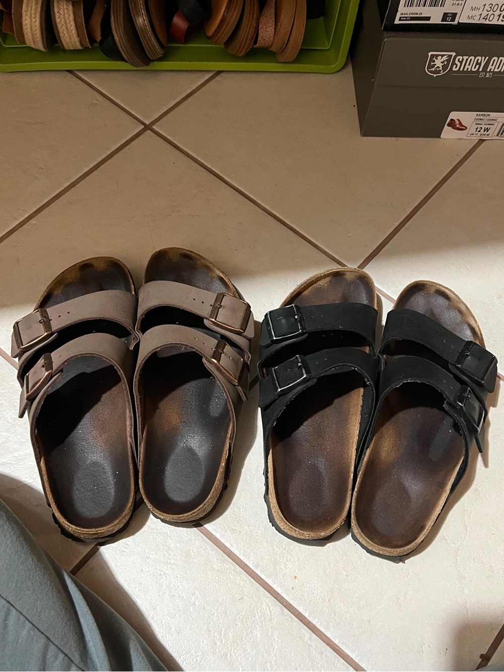 Birkenstock Arizona Slide Sandals - Cork Footbed - Brown / Mocha and Black